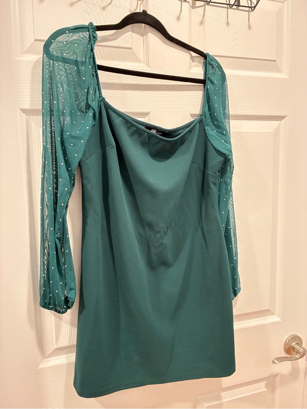 Emerald Green Homecoming / Semi-formal Mesh Sleeve Dress